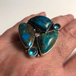 Turquoise Blue Topaz Stamped 925 Sterling Silver Ring